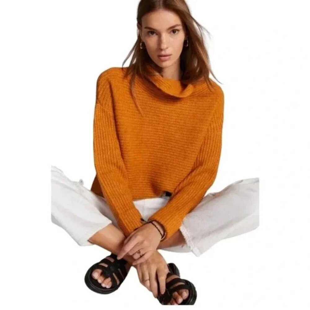 Anthropologie Pilcro Orange Chunky Knit‎ Funnel Neck Oversized Sweater